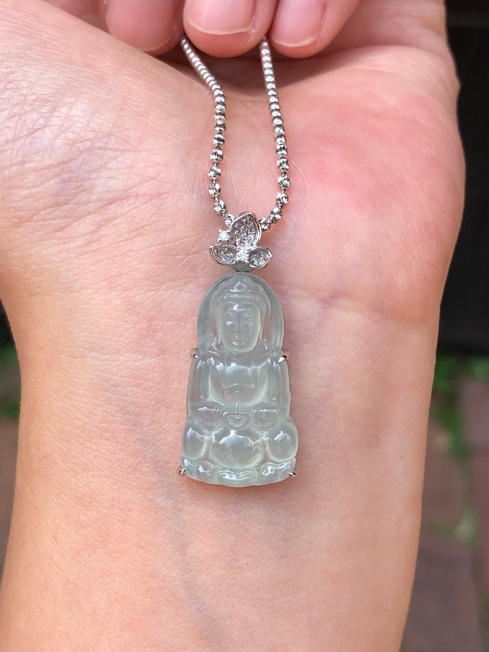 Icy Jade Guan Yin Pendant