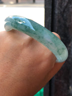 Icy Bluish Green Floral Jade Bangle