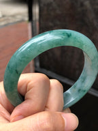 Icy Bluish Green Floral Jade Bangle