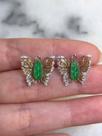 Green Jade Pea Pod Butterfly Earrings