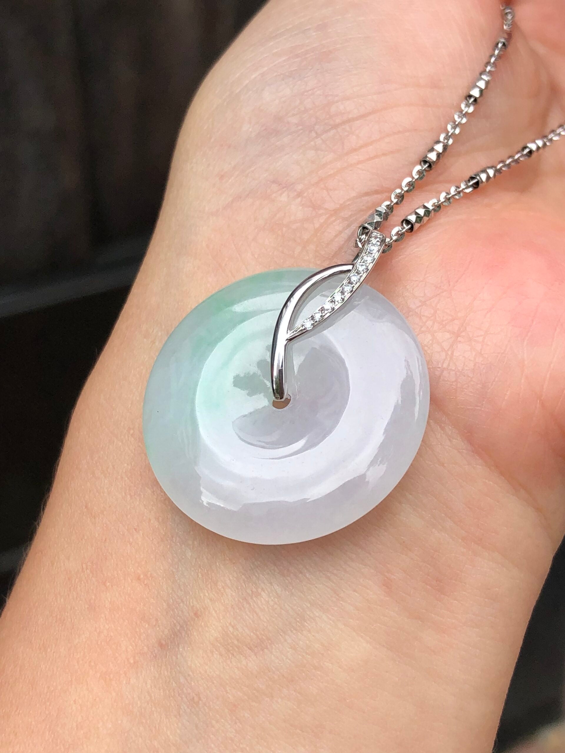 Icy White with Green Jade Safety Coin Pendant