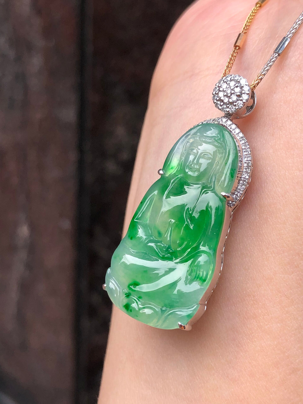 Icy Green Jade Guan Yin Pendant