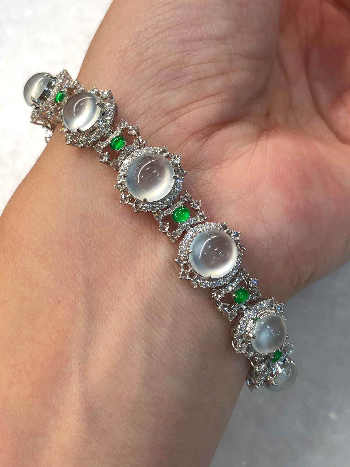 Icy Jadeite Cabochon Bracelet (Glassy Variety) | Natural Type A Jadeite | ClassicJade Singapore