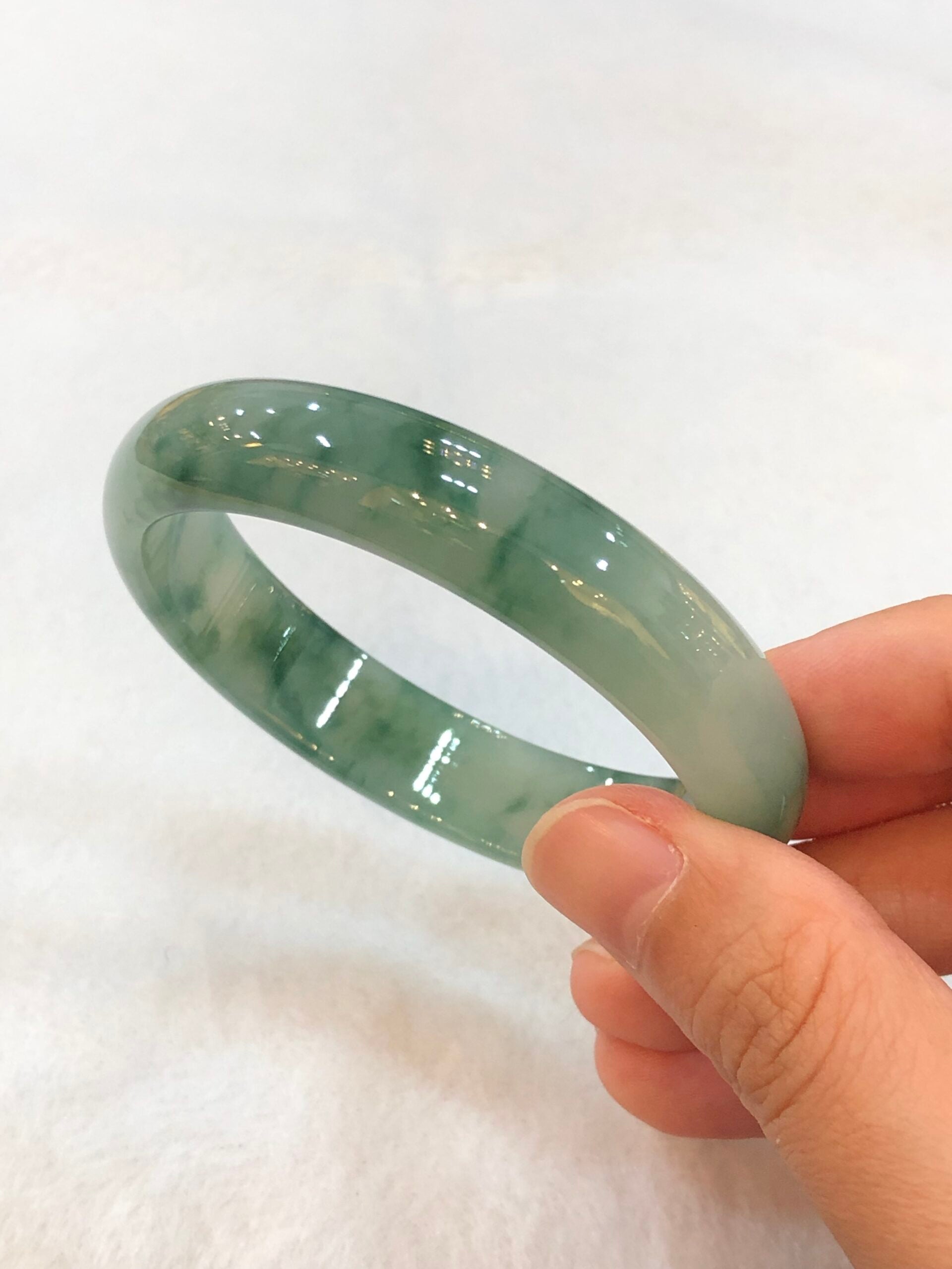 Icy Bluish Green Floral Jade Bangle