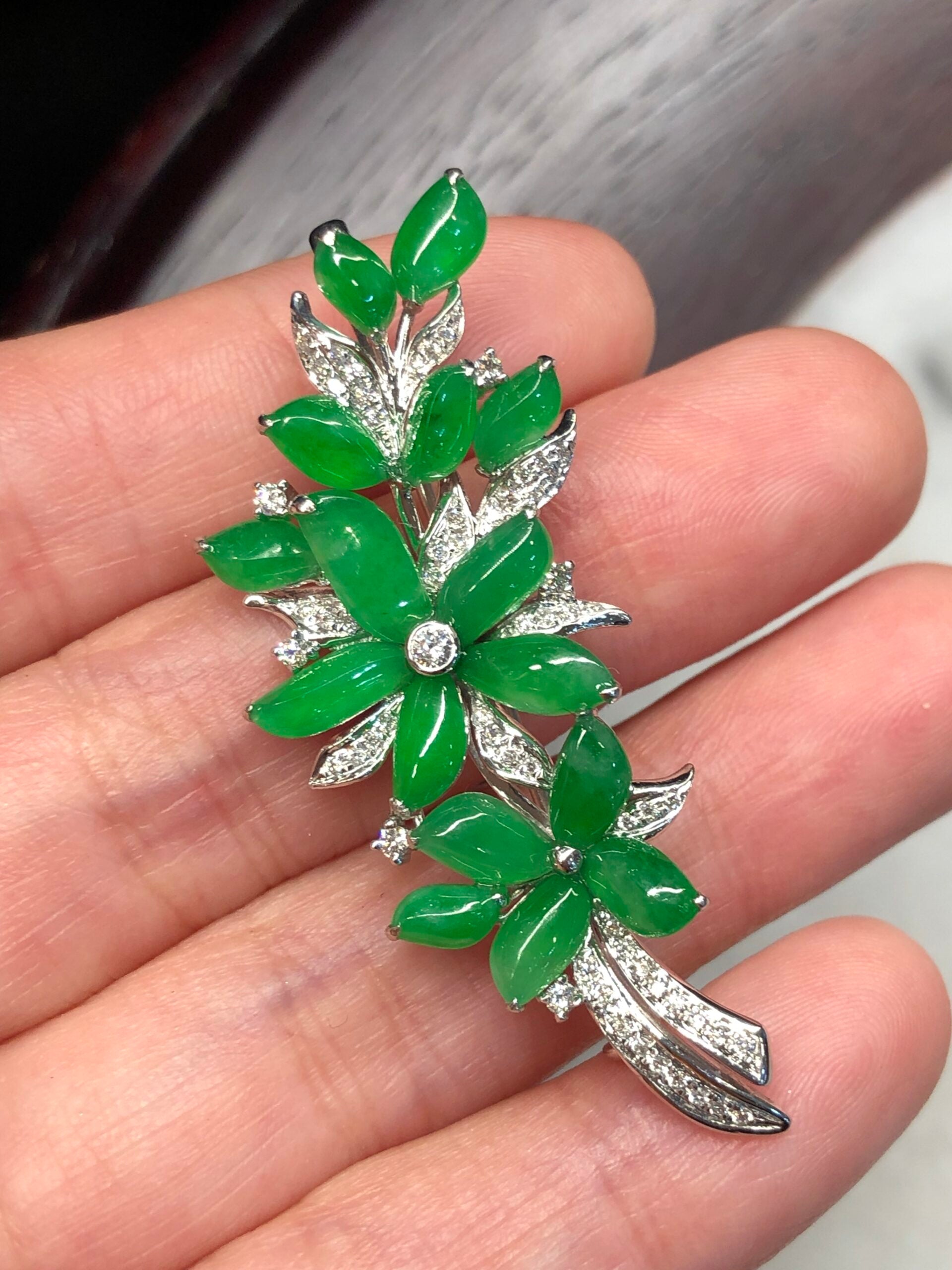 Icy Green Jade Flower Brooch/ Pendant