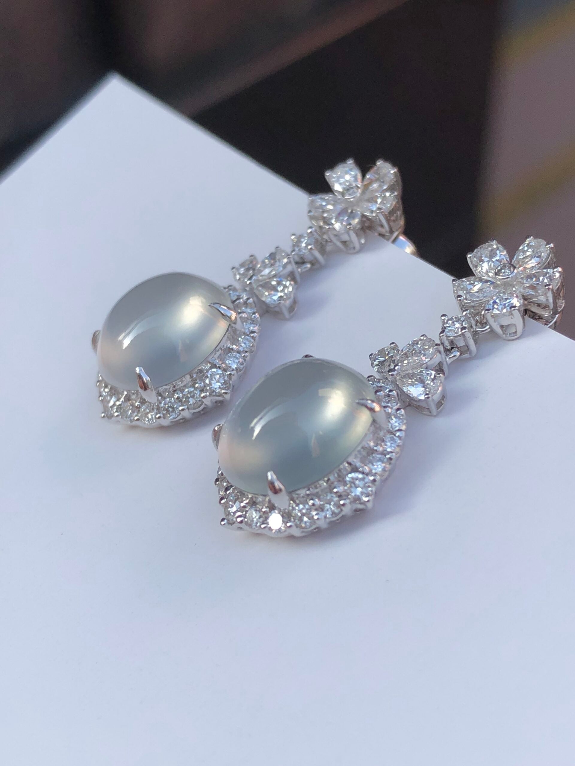 Icy Jade Cabochon Earrings (Glassy Variety)