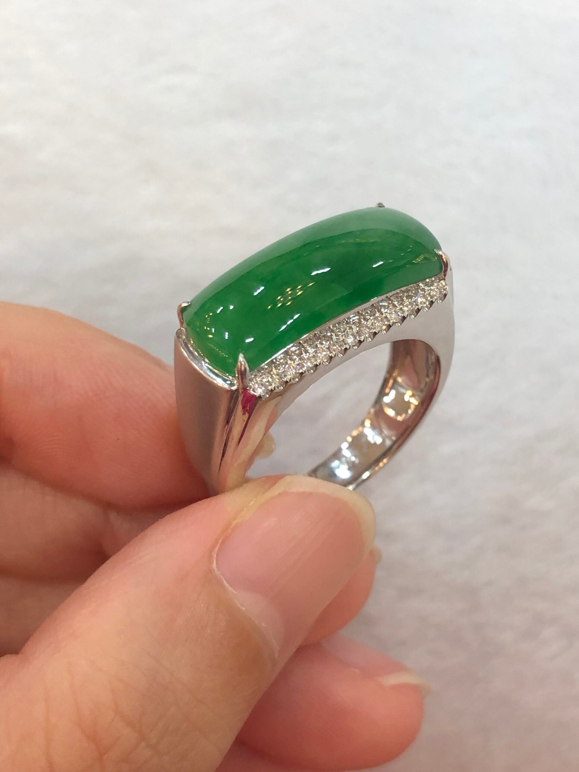 Green Jade Saddle Ring