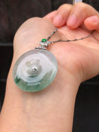 Icy with Bluish Green Floral Jade Safety Coin