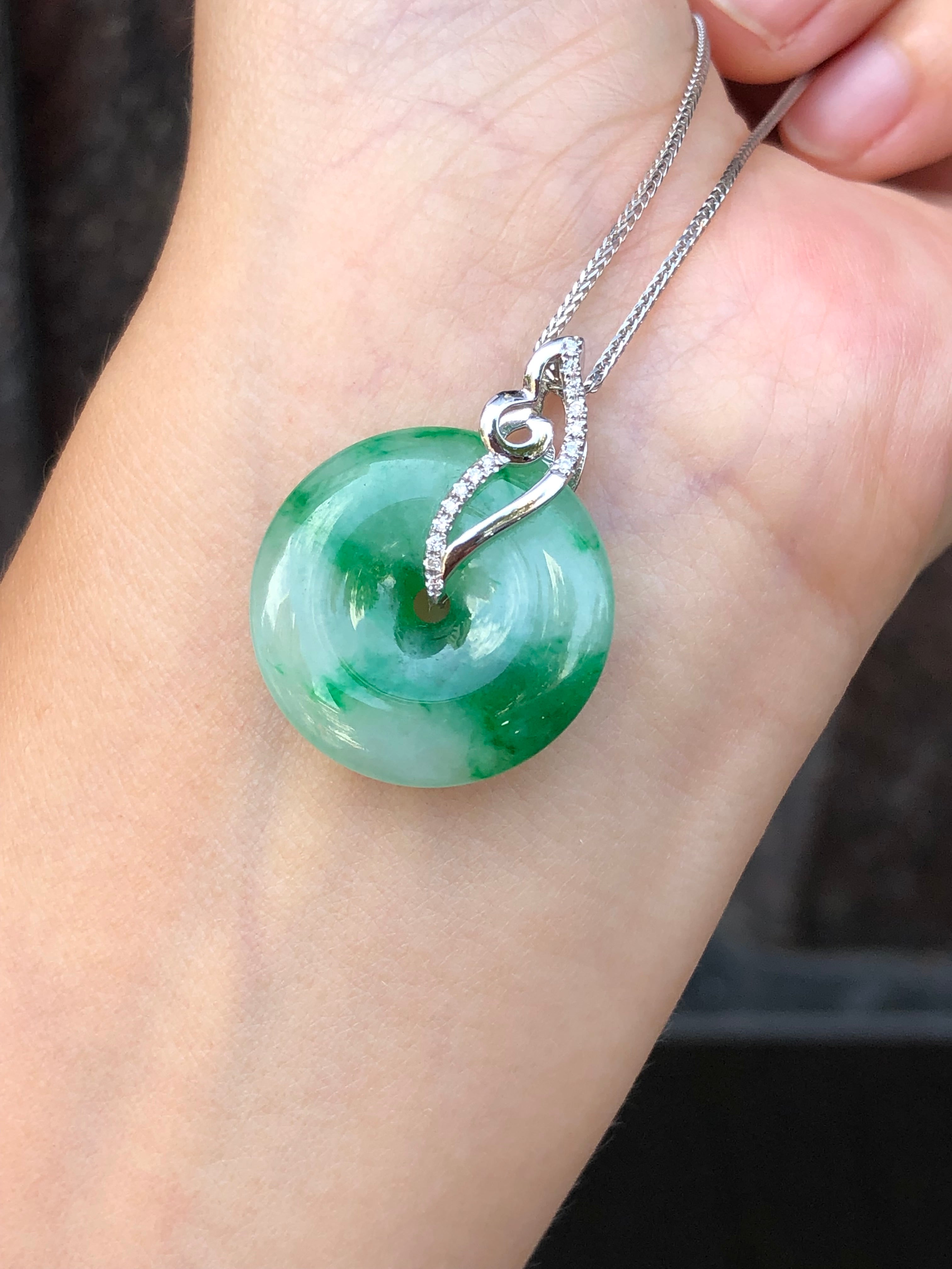 Green Safety Coin Jadeite Pendant