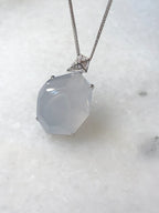 Natural Type A icy white faceted jadeite pendant in 18K white gold and natural diamonds | ClassicJade Singapore