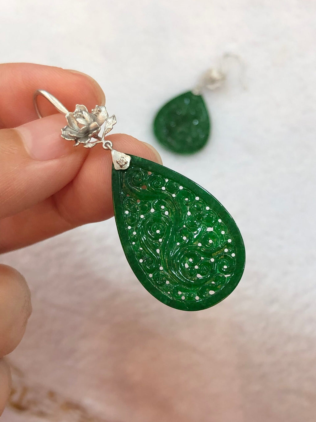 Green Jade Water-Drop Earrings