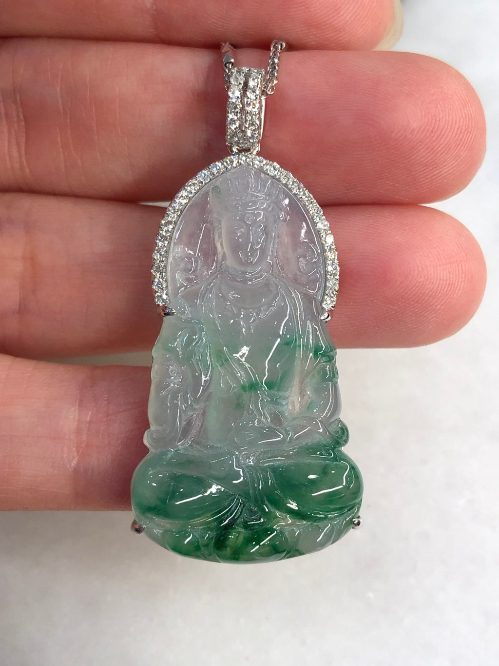 Icy Green Jade Guan Yin Pendant