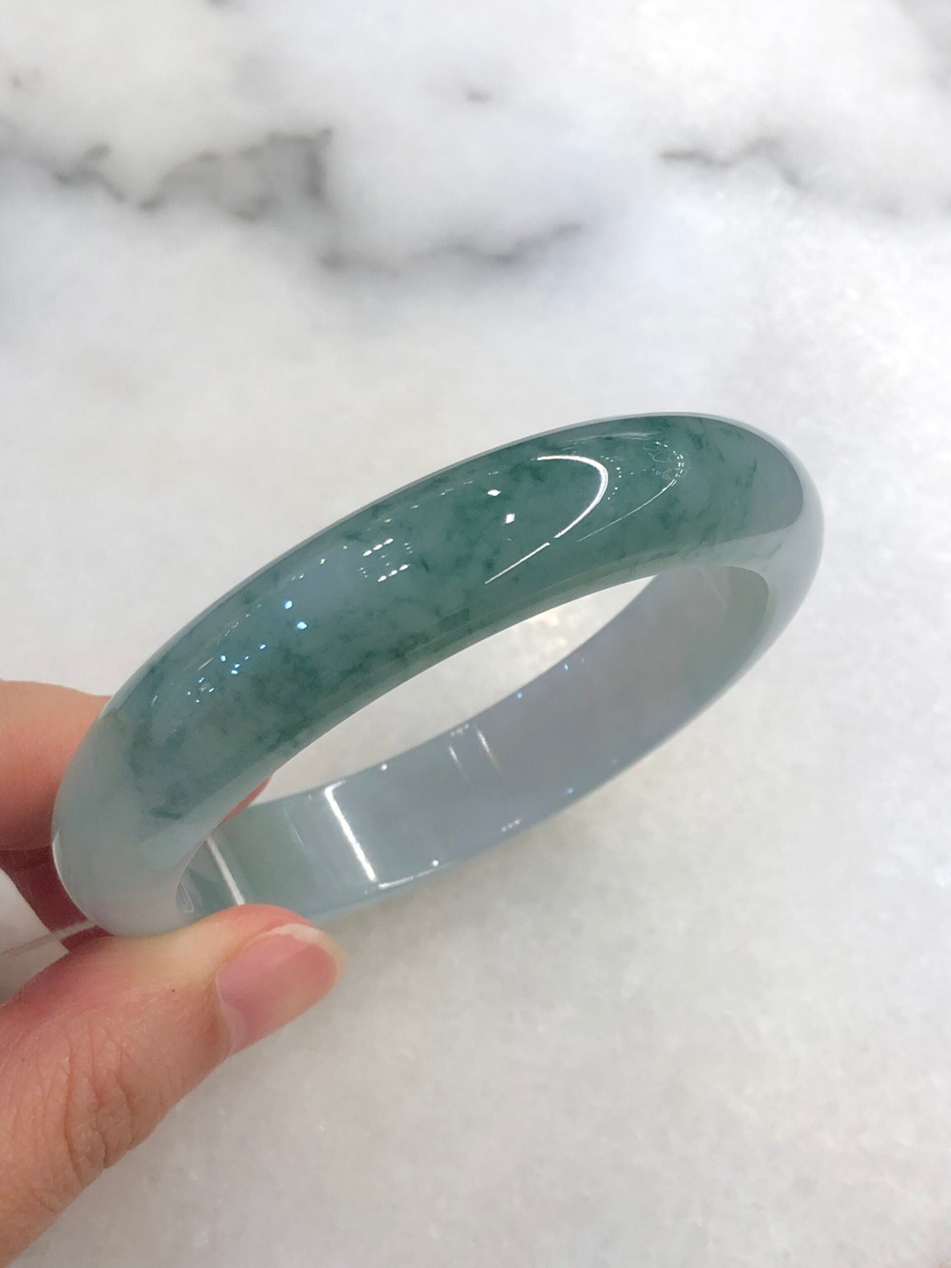 Icy Bluish Green Floral Jade Bangle