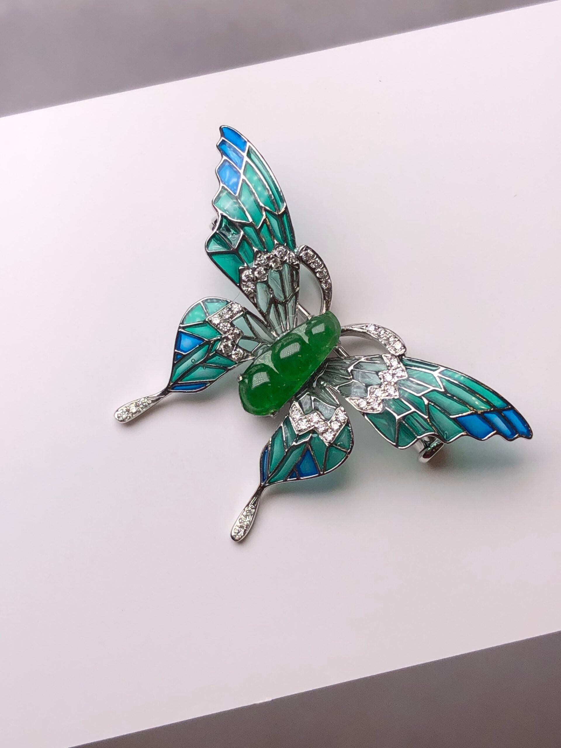 Green Jade Pea Pod Butterfly Pendant/Brooch
