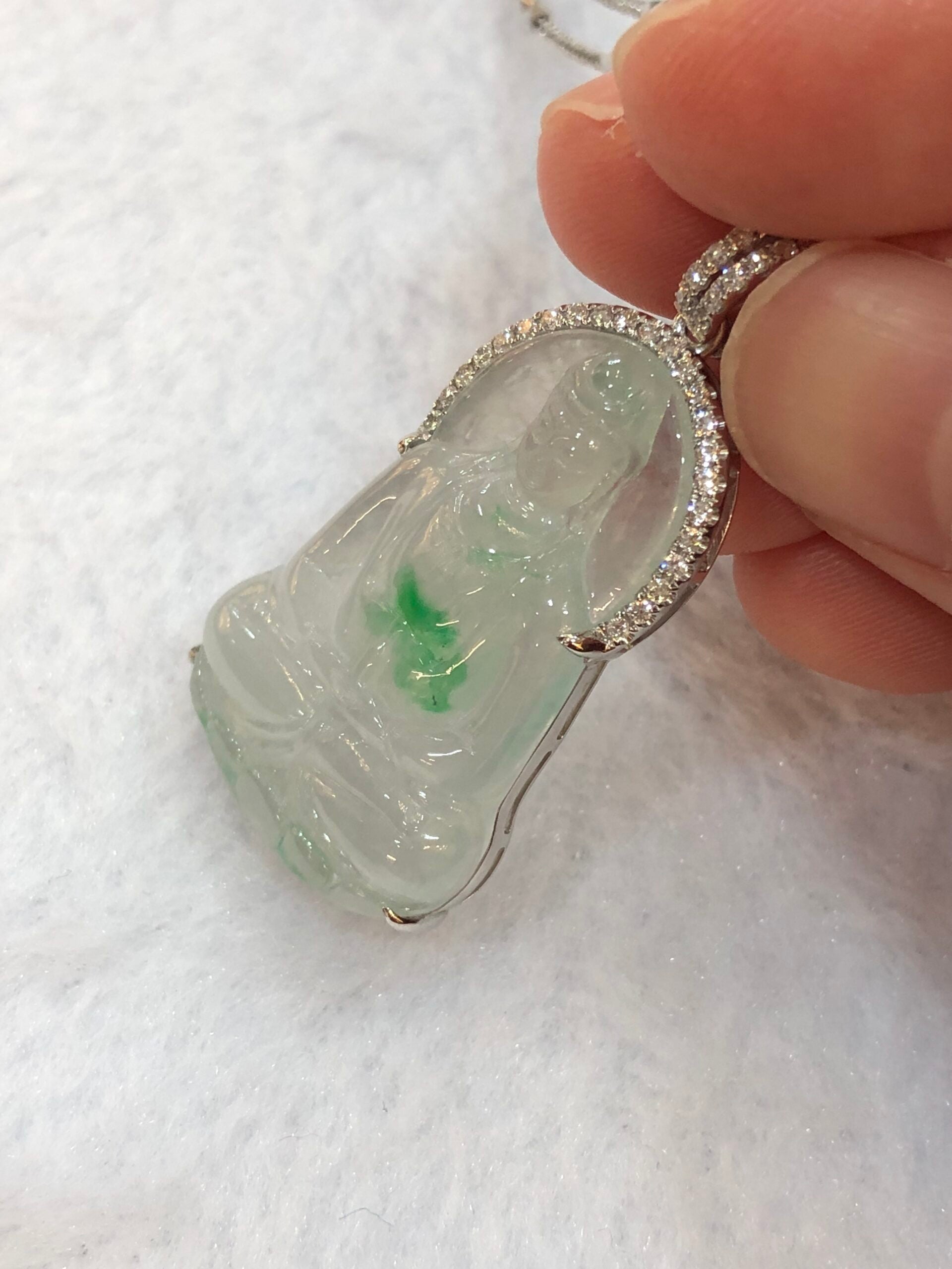 Icy Green Jade Guan Yin Pendant
