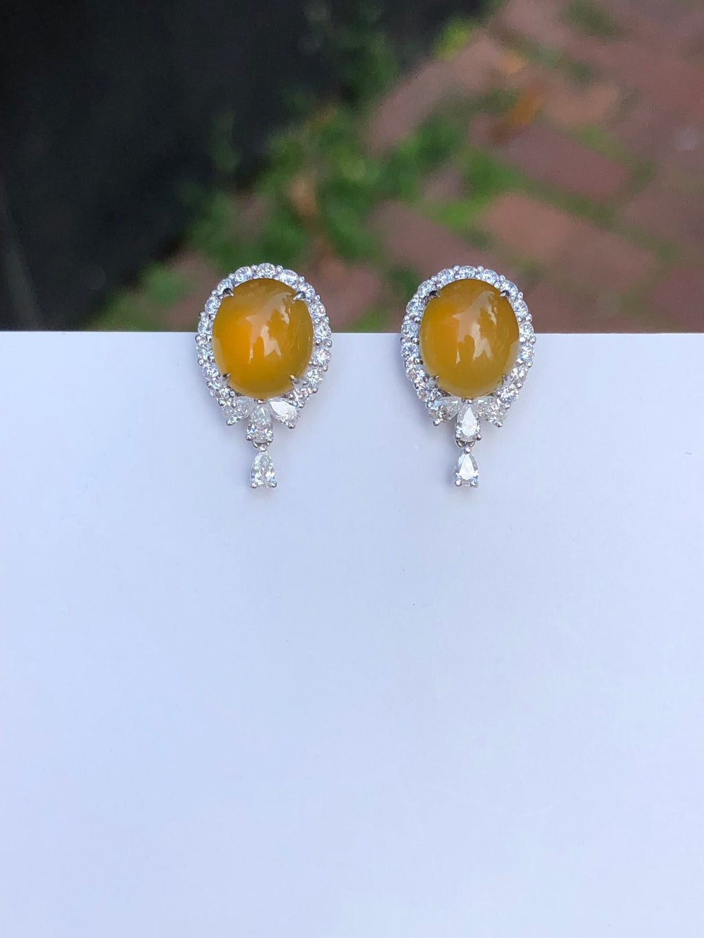 Icy Honey Jade Cabochons Earrings