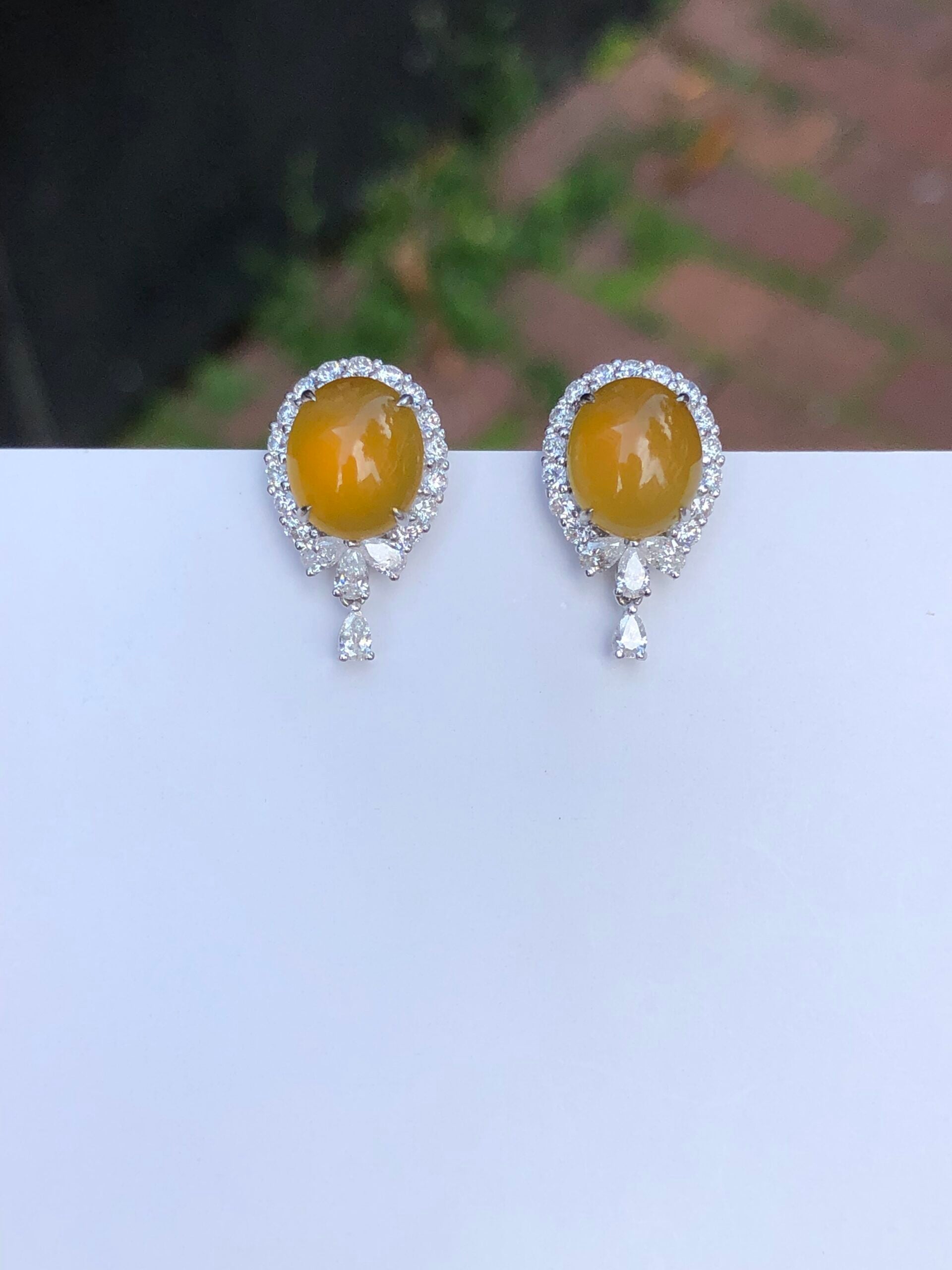 Icy Honey Jade Cabochons Earrings