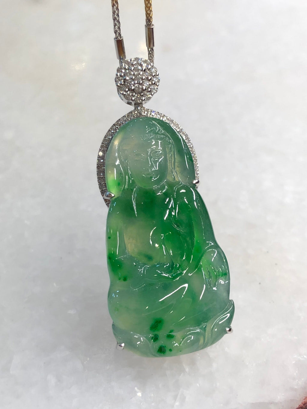 Icy Green Jade Guan Yin Pendant