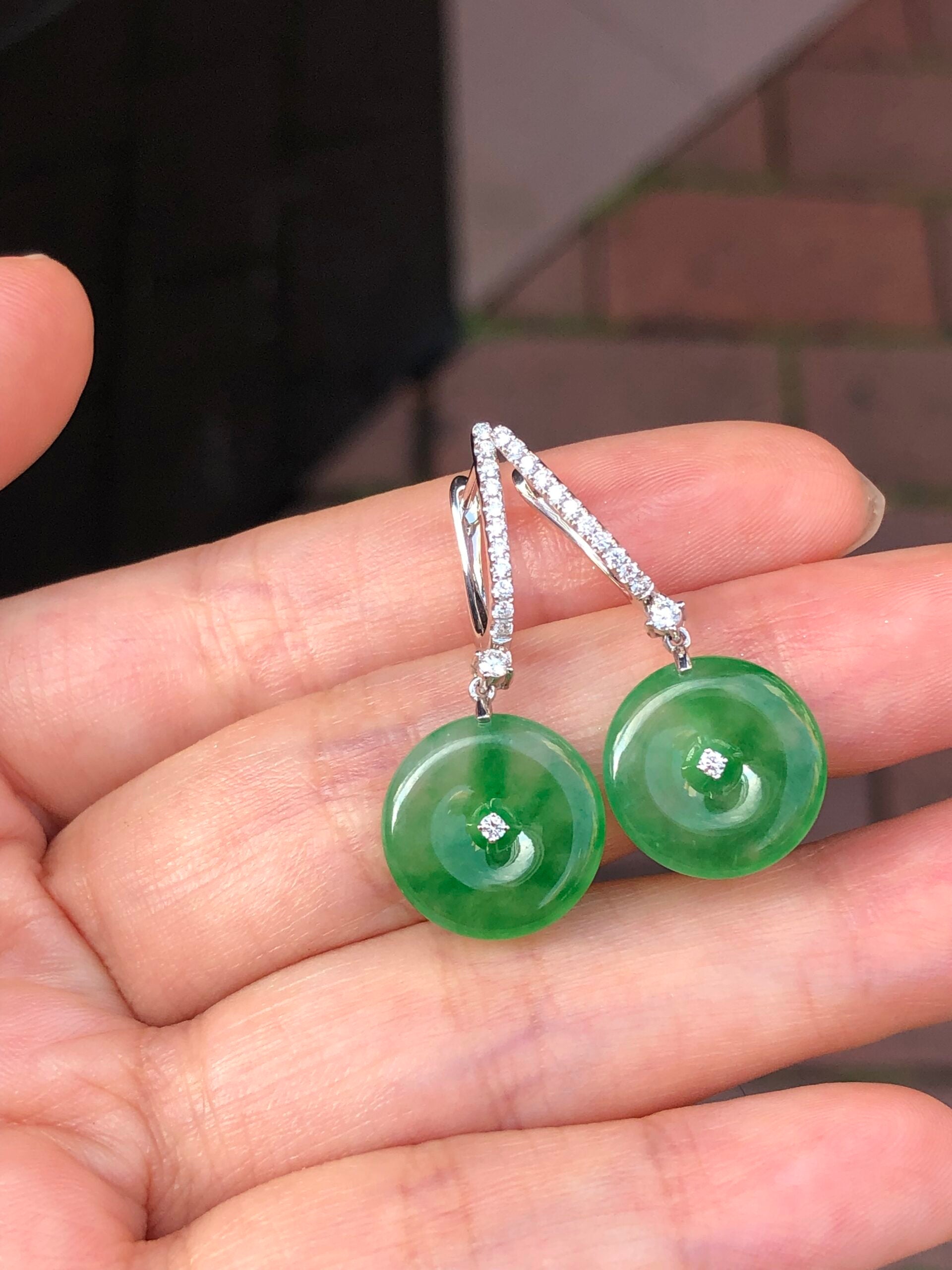 Icy Green Jade Safety Coin Earrings