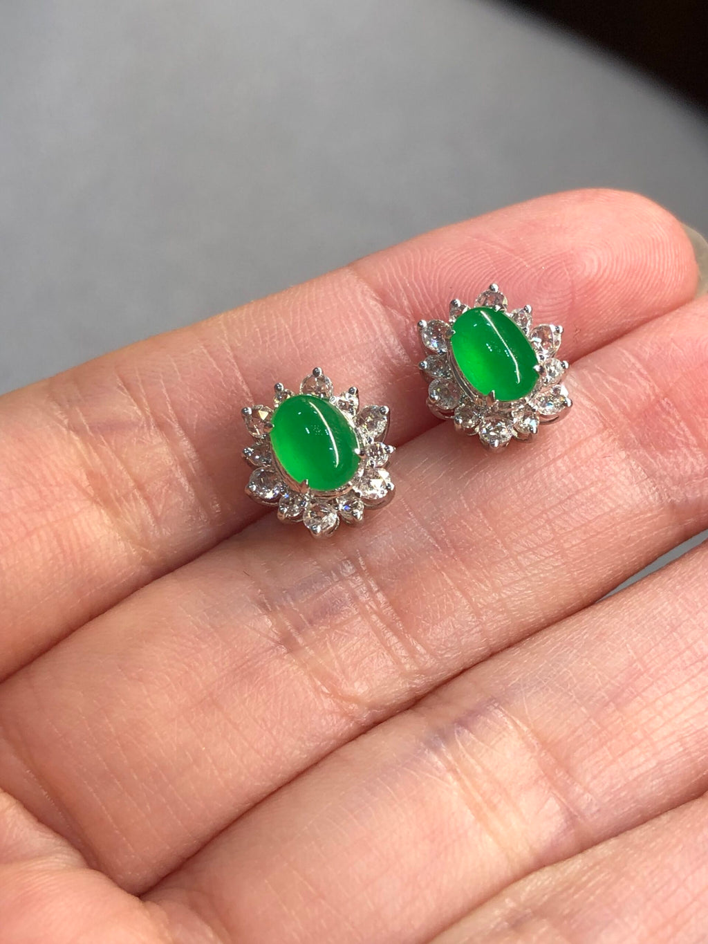 Icy Green Jade Cabochons Earrings