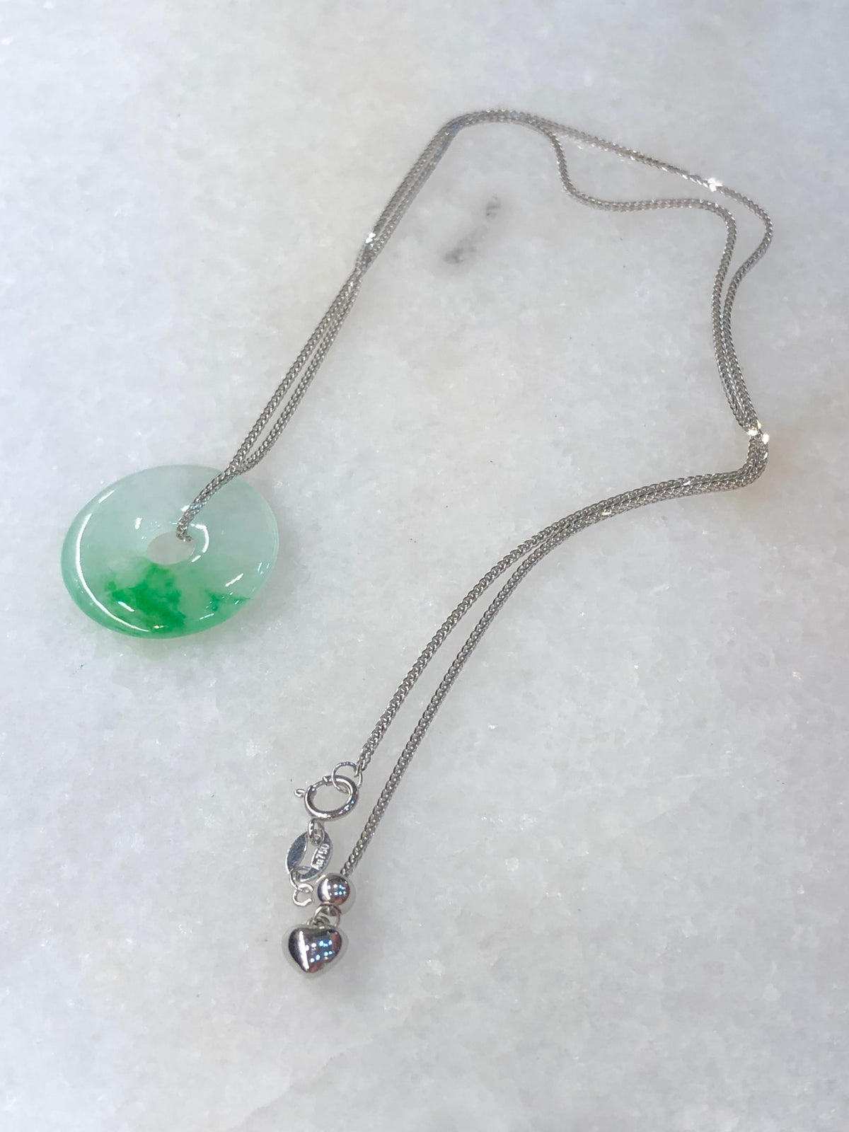 Icy Green Safety Coin Jadeite Pendant with 18K White Gold Chain | ClassicJade Singapore