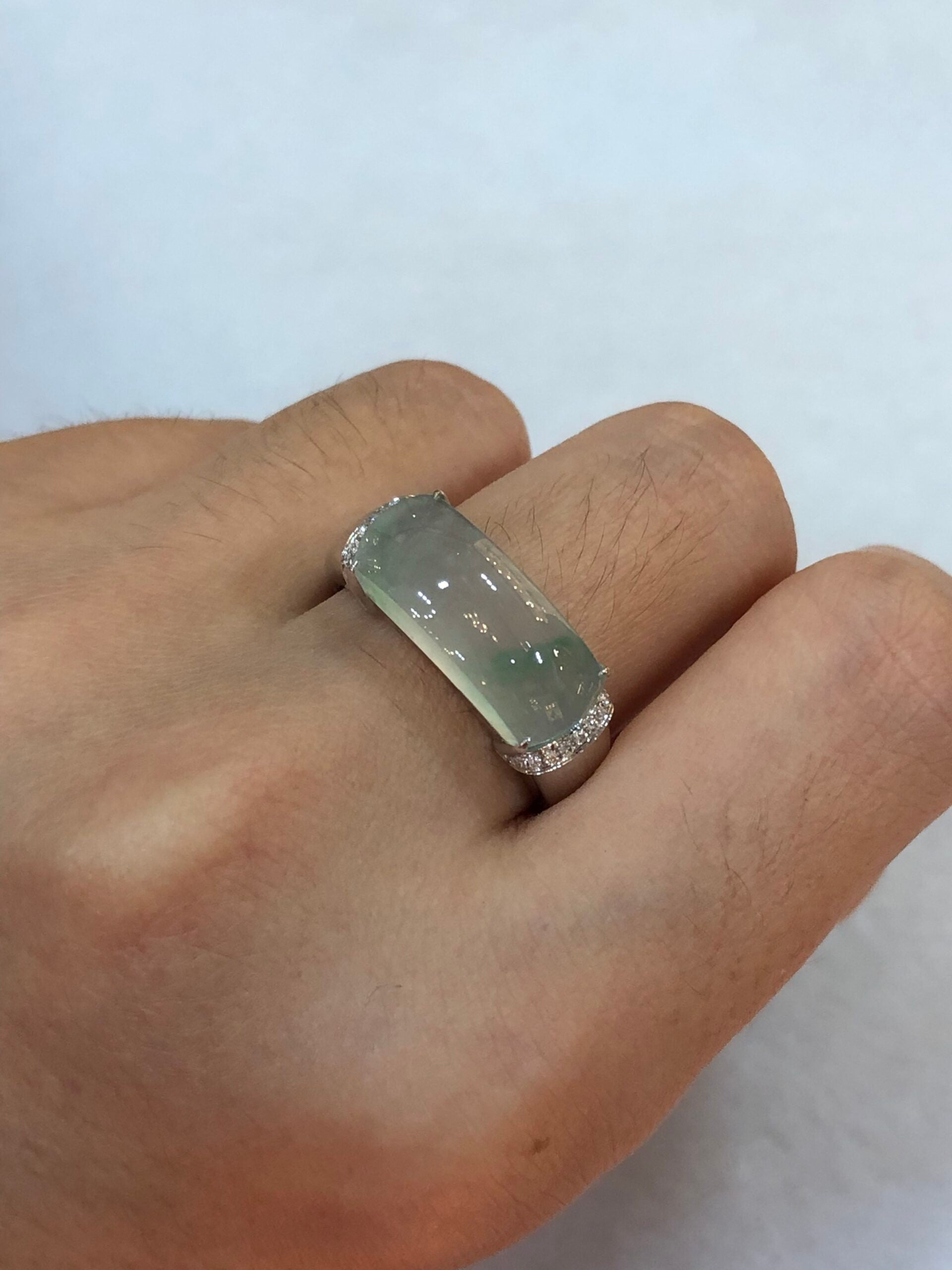 Icy with Green Jade Saddle Ring