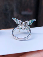 Green Jade Pea Pod Butterfly Ring