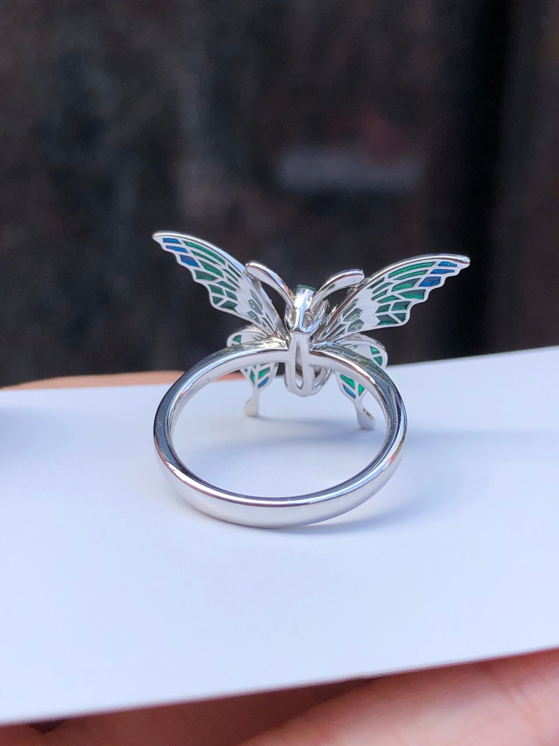 Green Jade Pea Pod Butterfly Ring