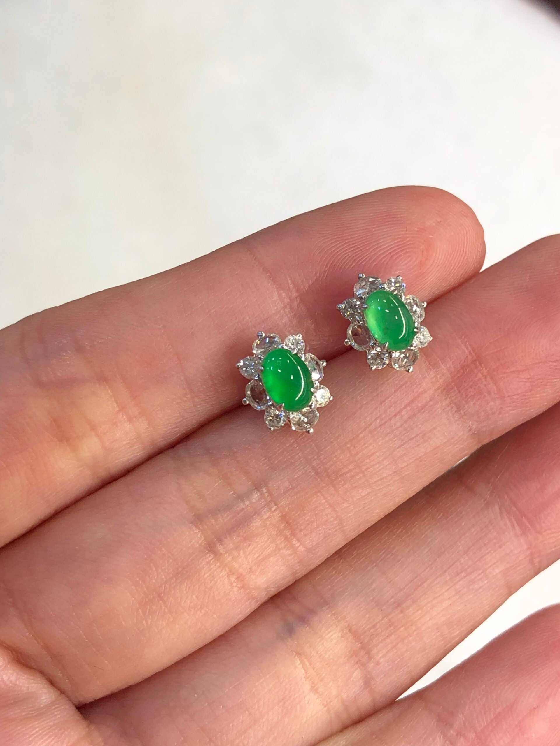 Icy Green Jade Cabochons Earrings
