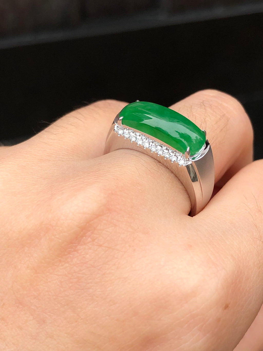 Icy Green Jade Saddle Ring