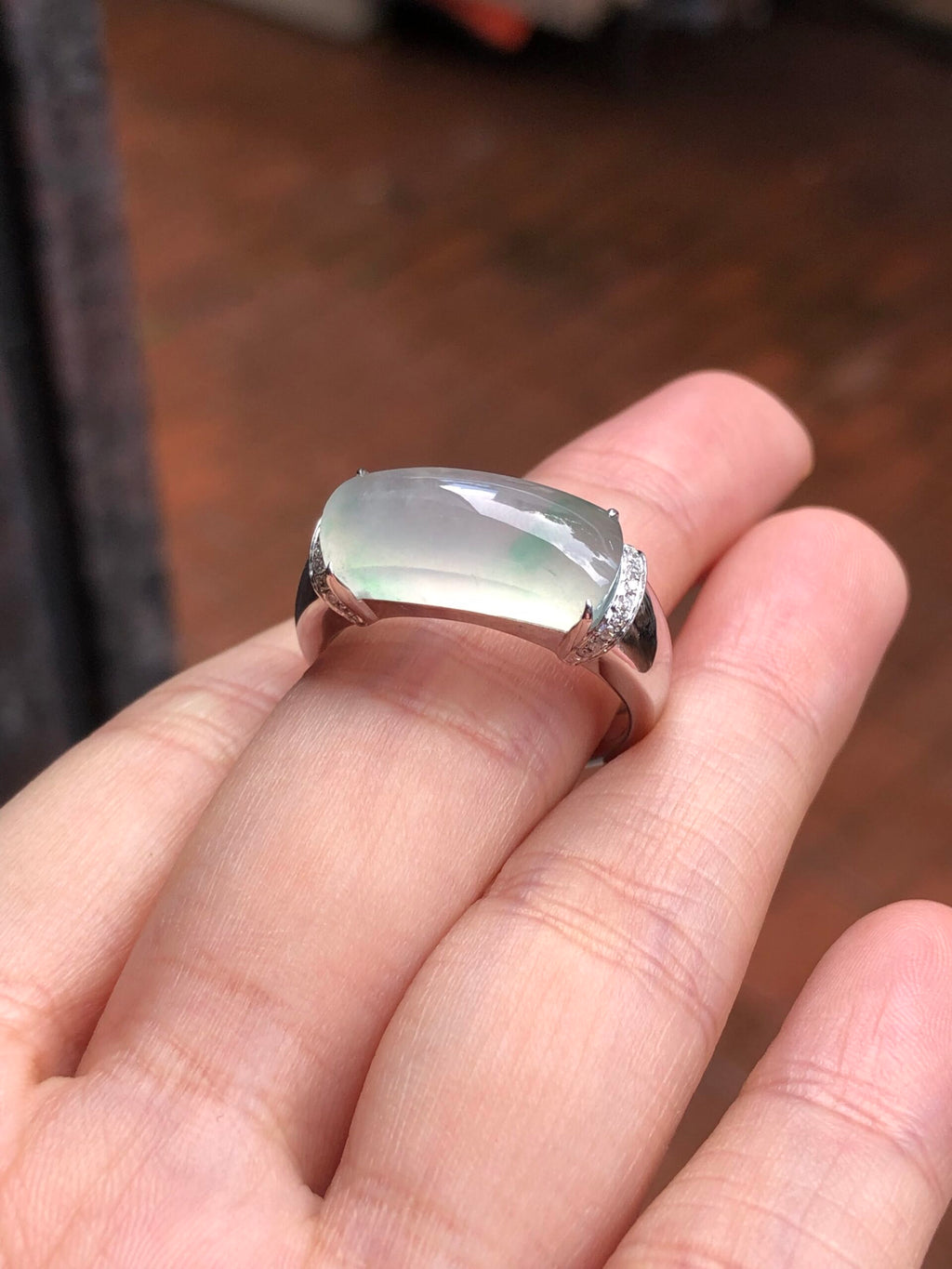 Icy with Green Jade Saddle Ring