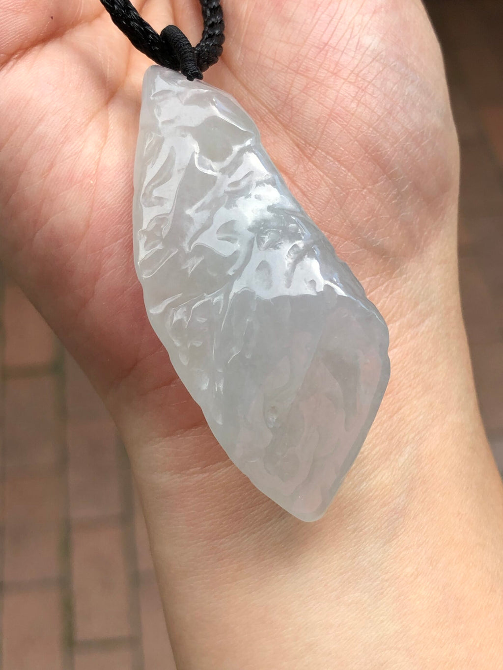 Icy White Jade Freeform Pendant