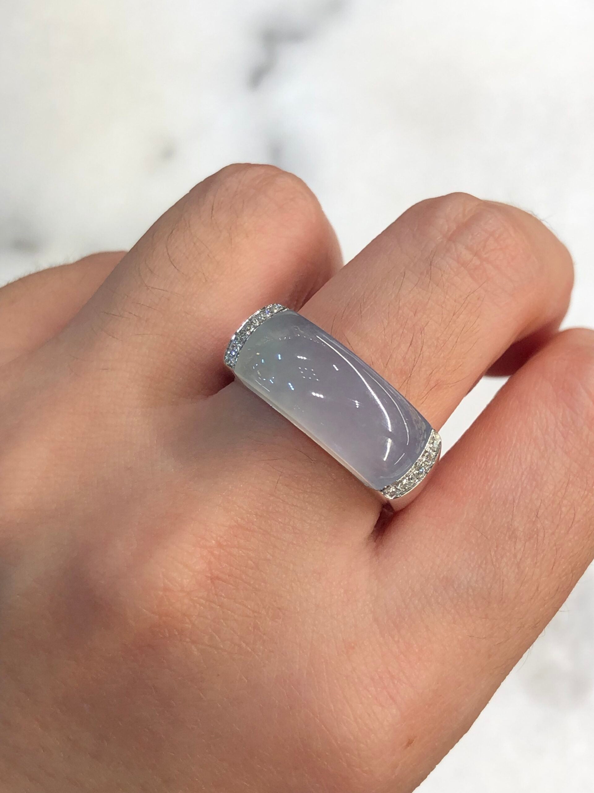 Icy Lavender with Green Jade Saddle Ring