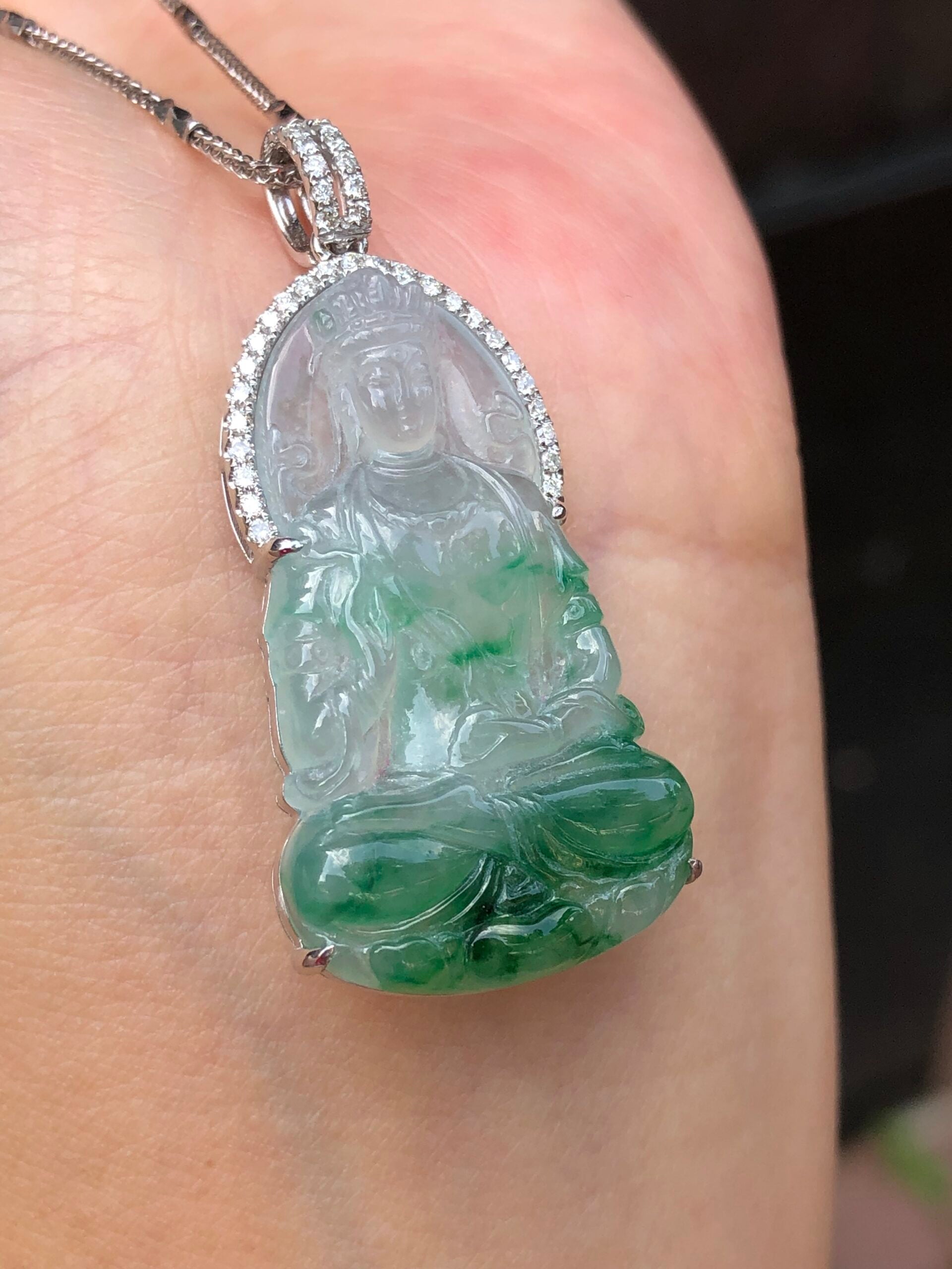 Icy Green Jade Guan Yin Pendant