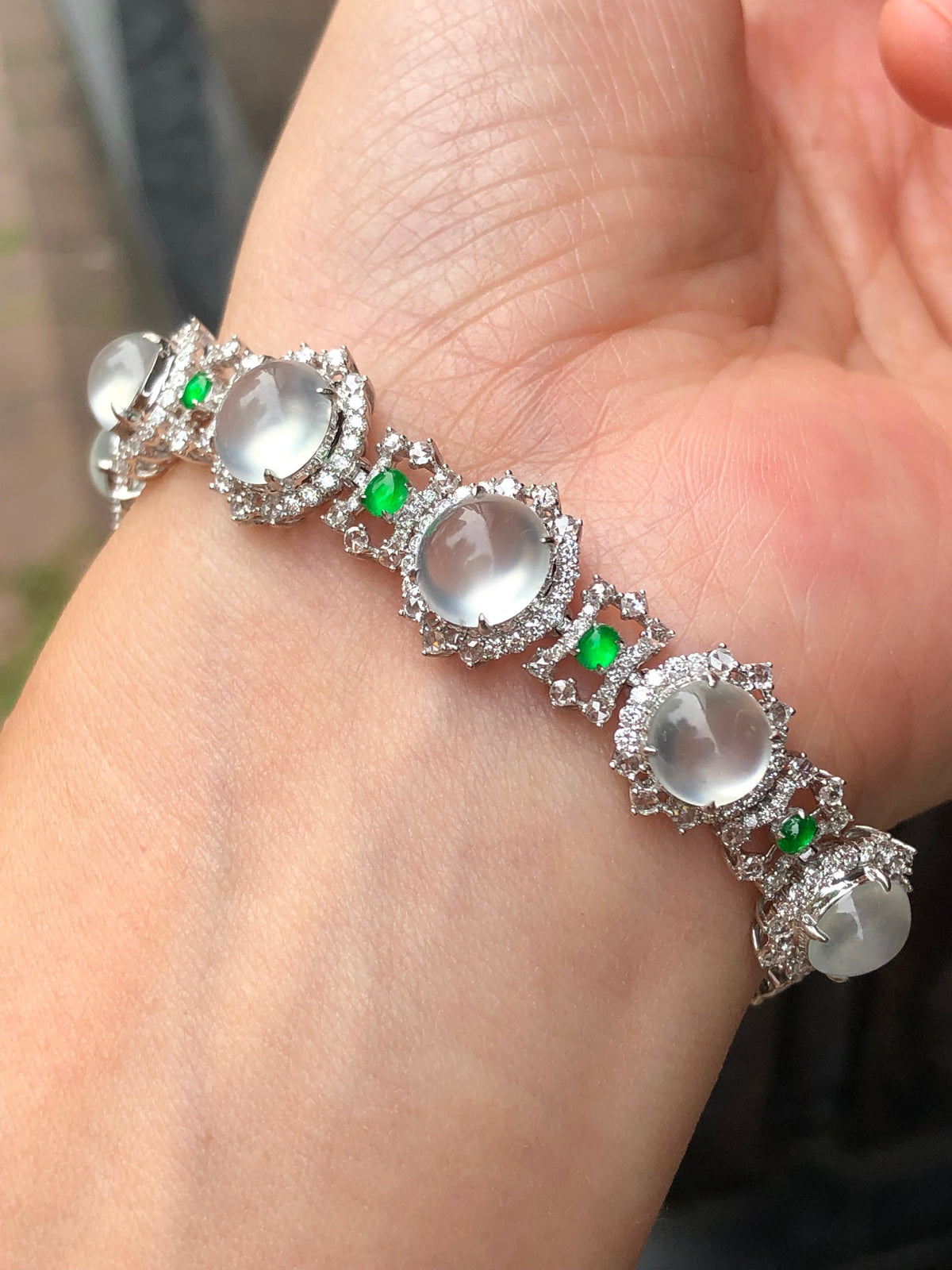 Icy Jadeite Cabochon Bracelet (Glassy Variety) | Natural Type A Jadeite | ClassicJade Singapore