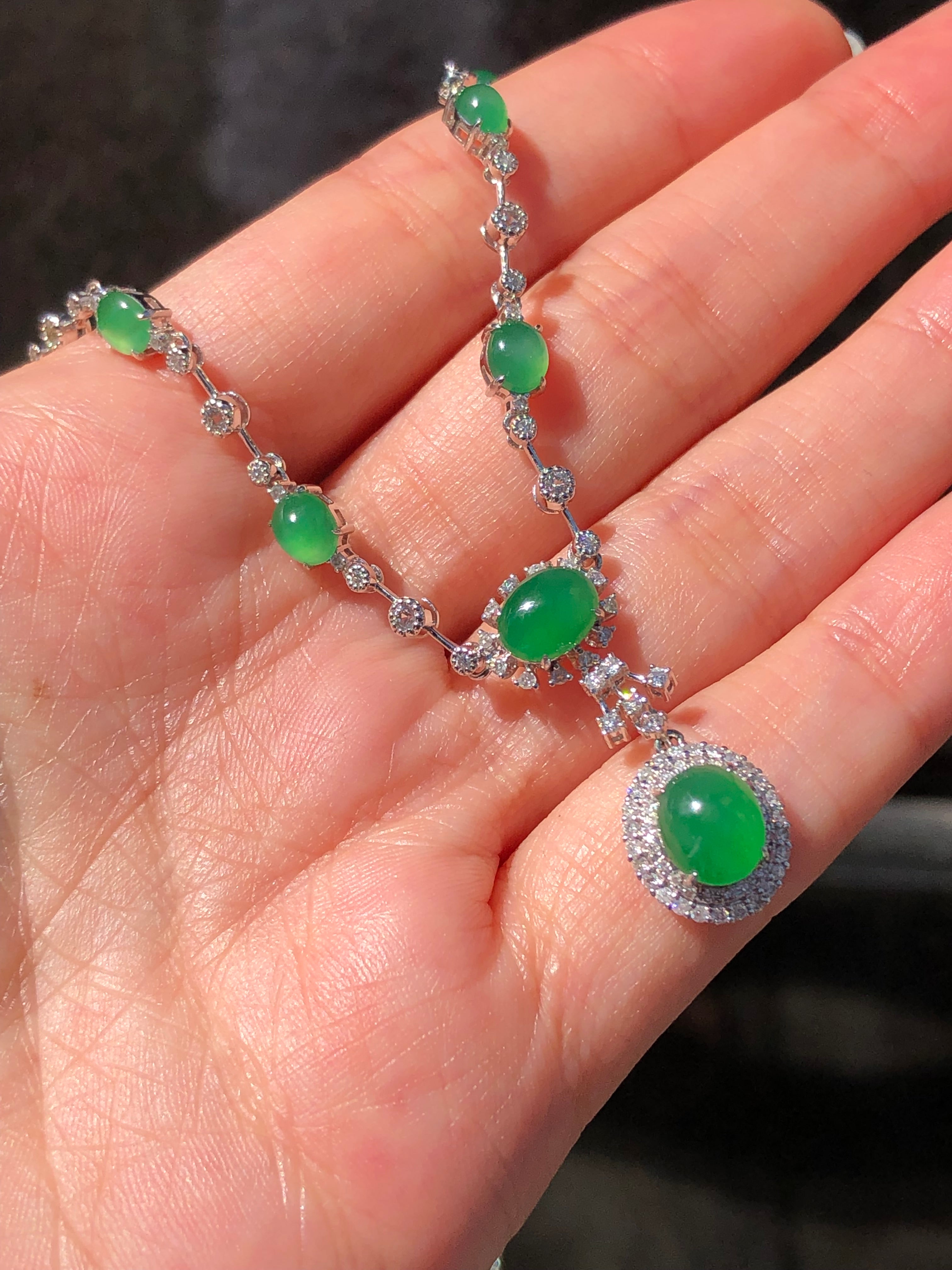 Natural Type A Green Cabochon Jadeite Necklace | ClassicJade Singapore