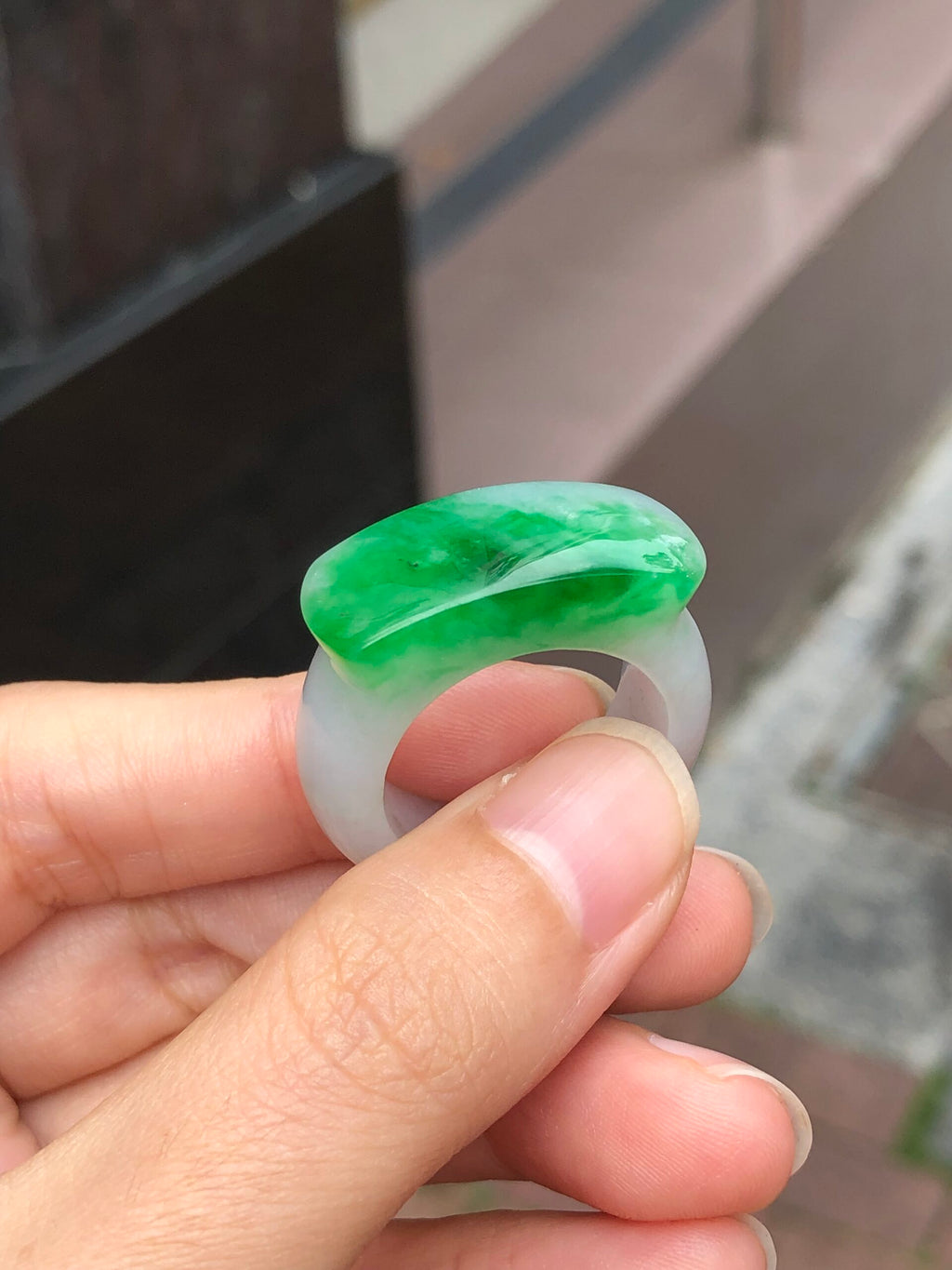 Green Jade Saddle Ring