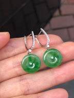Icy Green Jade Safety Coin Earrings