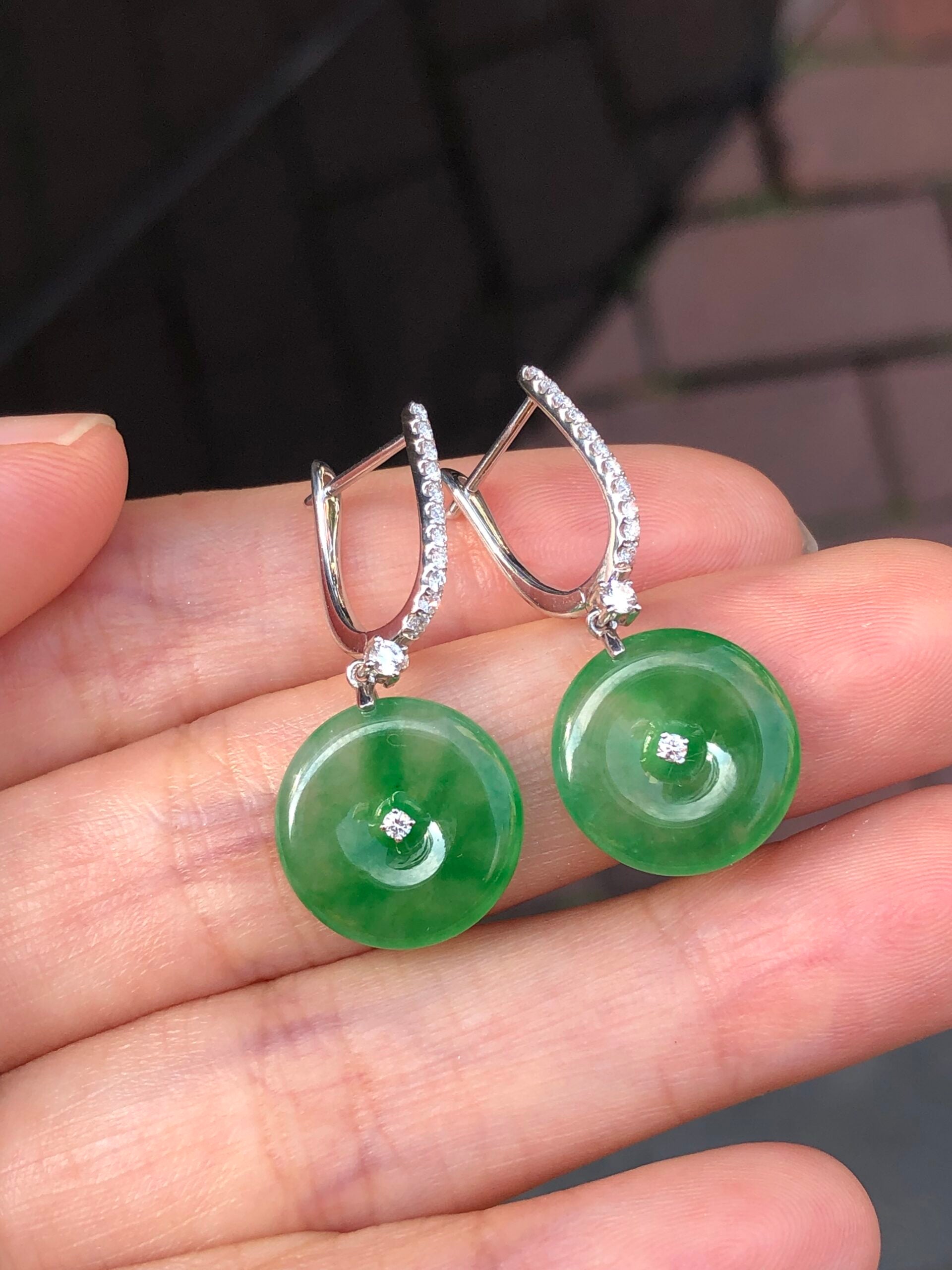 Icy Green Jade Safety Coin Earrings