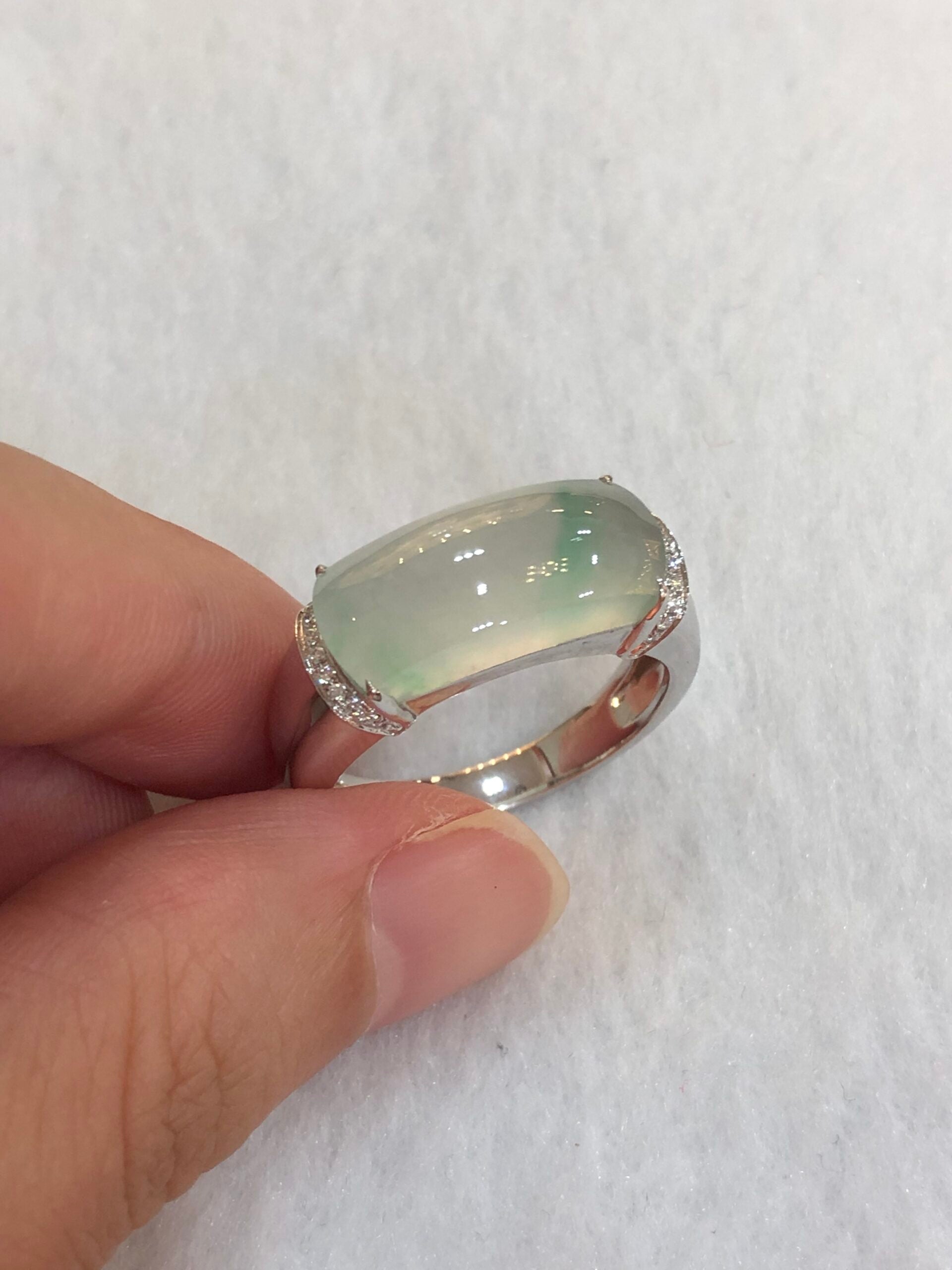 Icy with Green Jade Saddle Ring