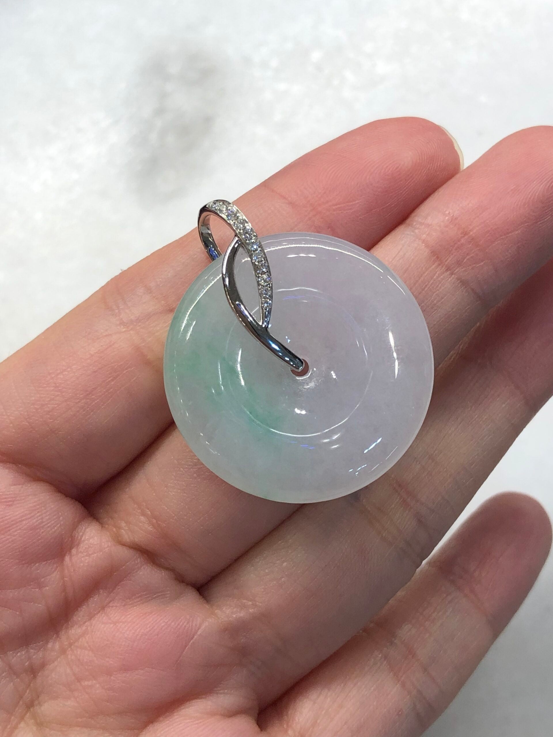 Icy White with Green Jade Safety Coin Pendant