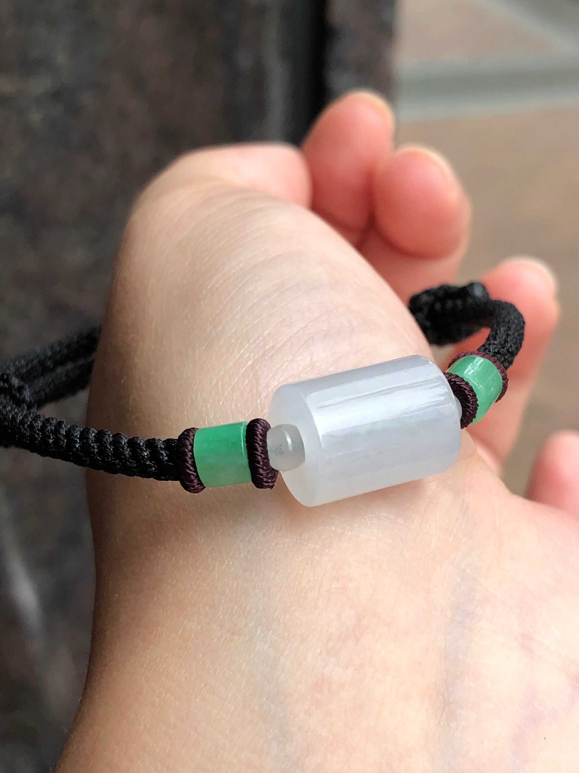 Icy with Green Jade Barrels Bracelet
