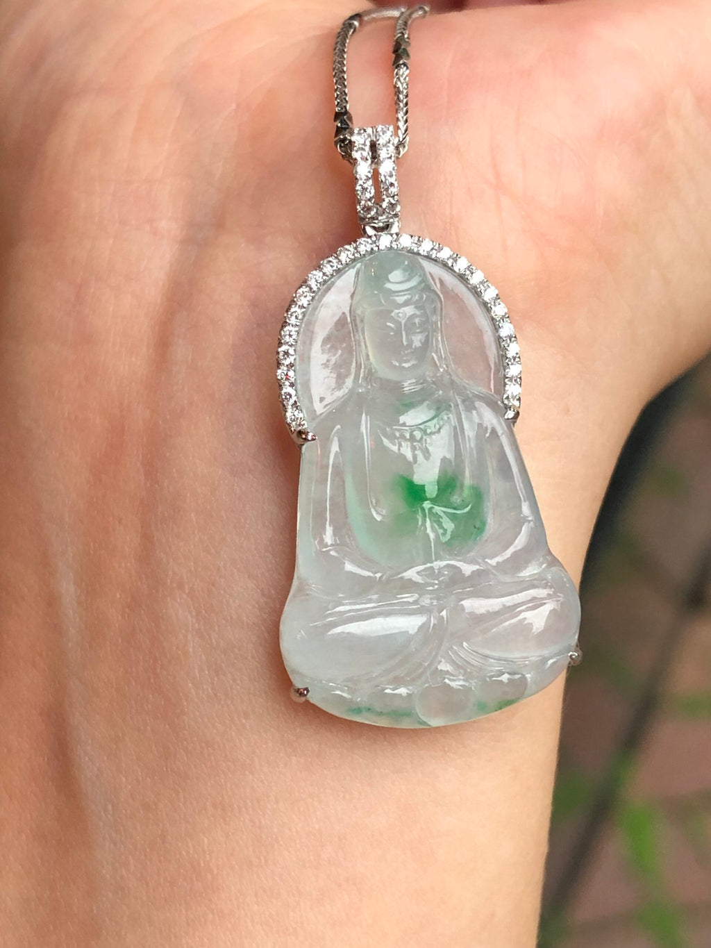 Icy Green Jade Guan Yin Pendant
