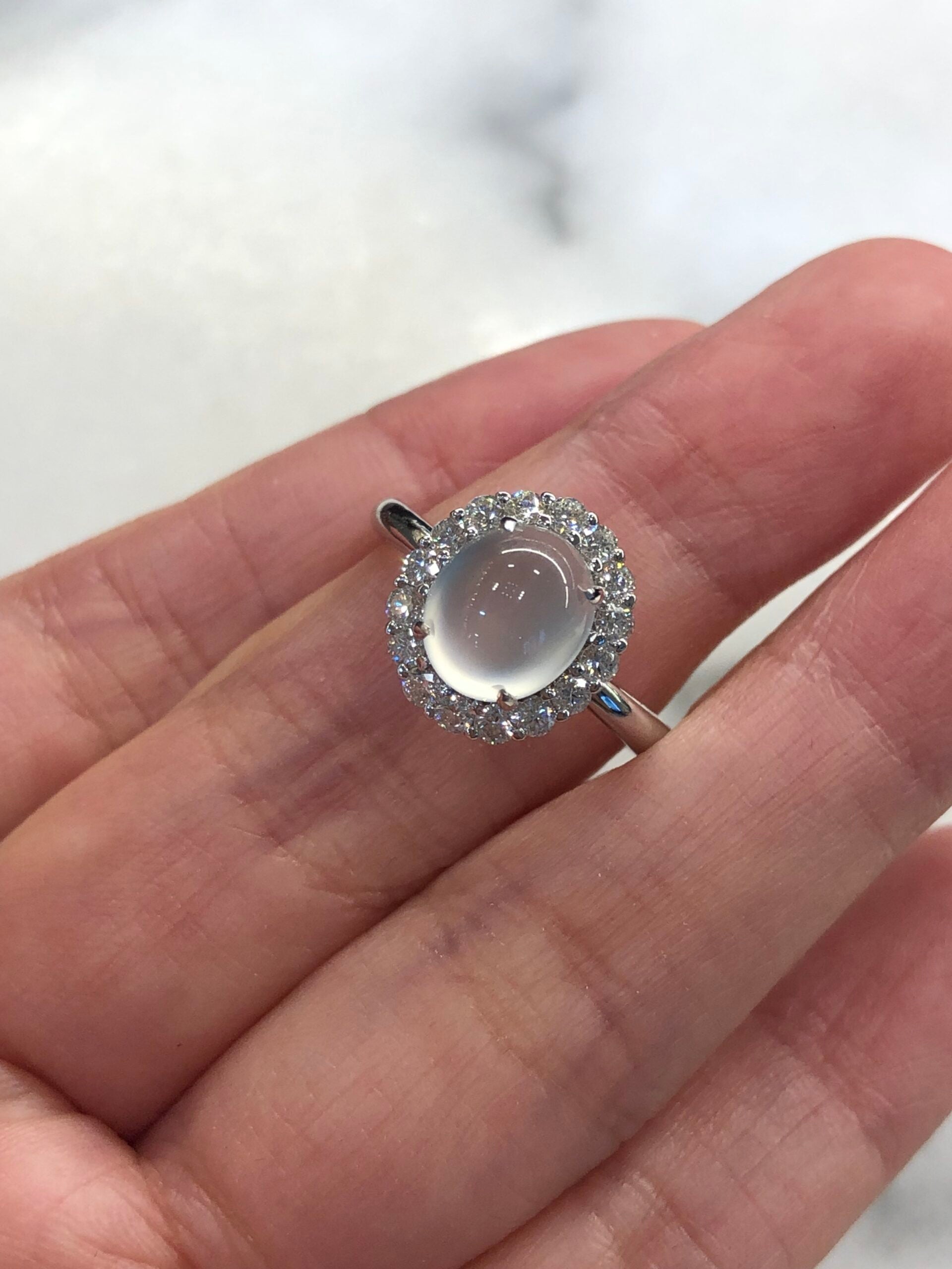 Icy Jade Cabochon Ring (Glassy Variety)
