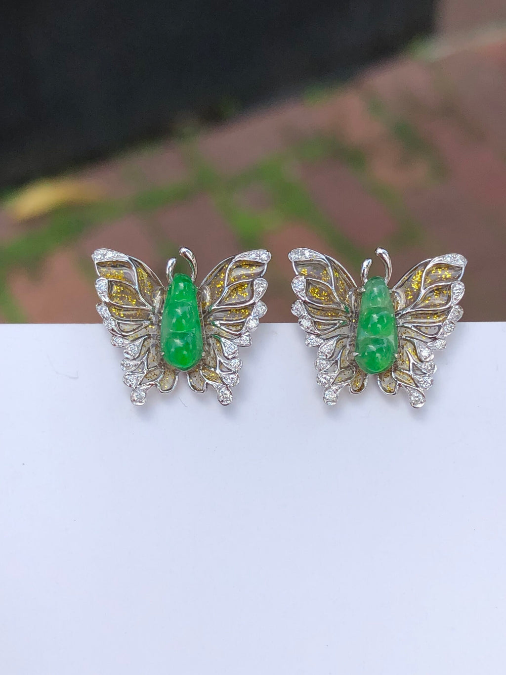 Green Jade Pea Pod Butterfly Earrings