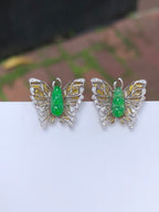 Green Jade Pea Pod Butterfly Earrings