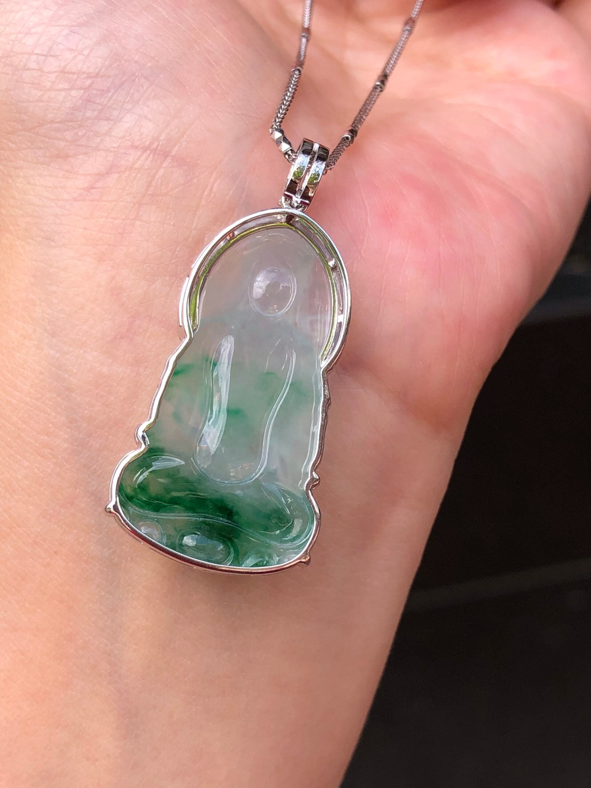 Icy Green Jade Guan Yin Pendant
