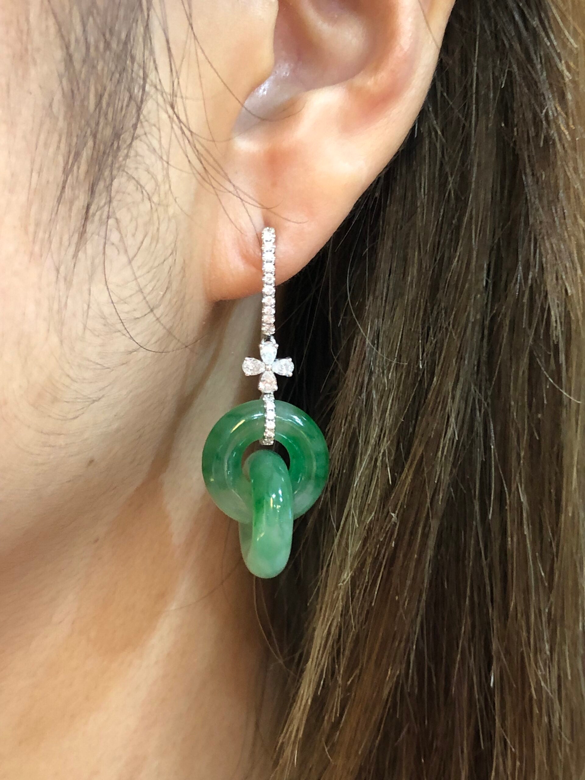Icy Green Jade Double Loops Earrings