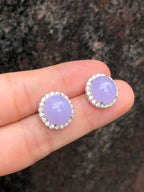 Natural Type A Icy Lavender Cabochon Jadeite Earring
