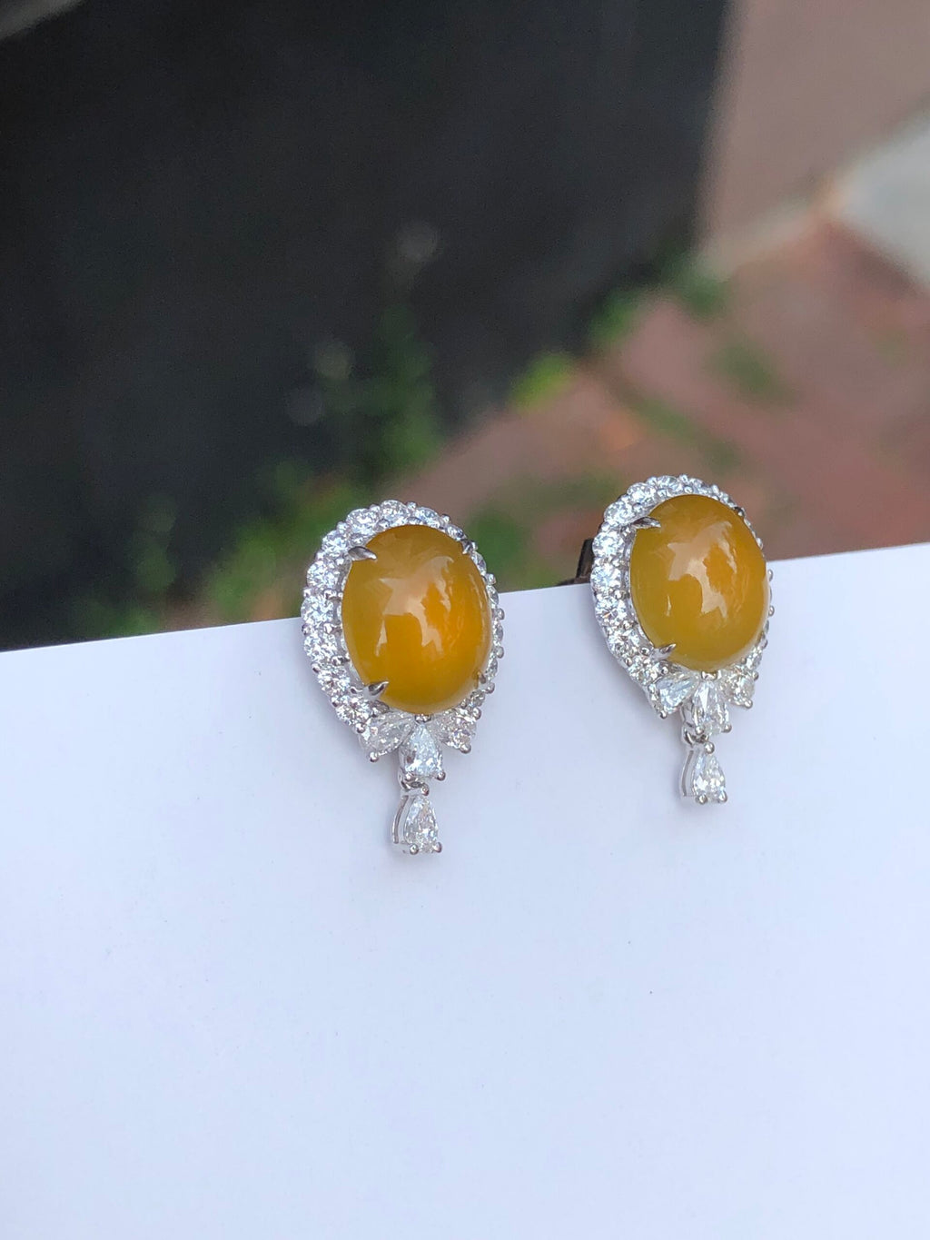 Icy Honey Jade Cabochons Earrings